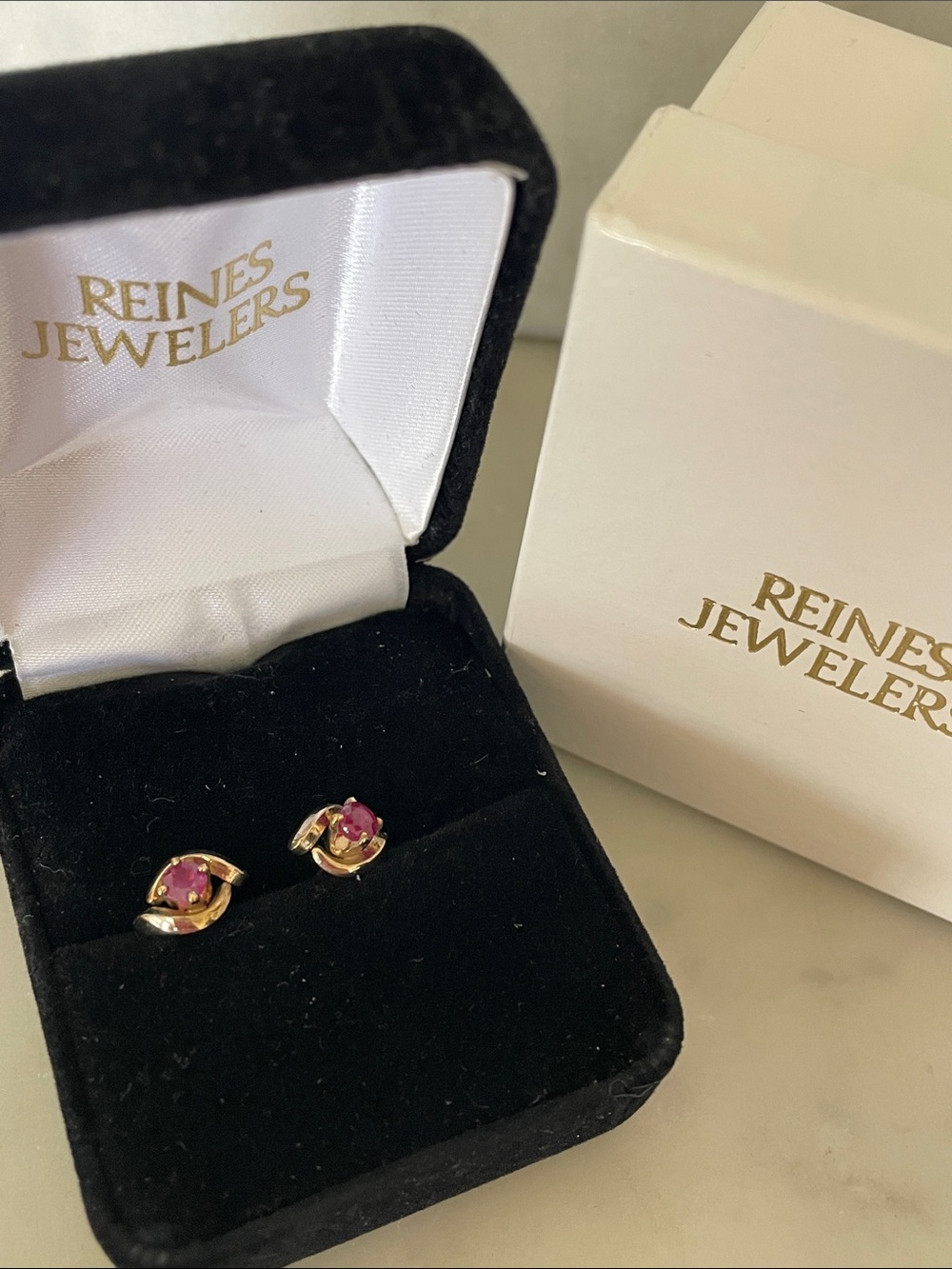 VINTAGE Pink Tourmaline Gold Stud Earrings IOB & Case
